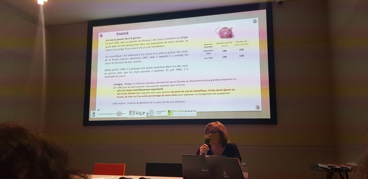 Leniddepie's tweet photo. Un énoncé explique qu'un groupe de 🐀brunes et jaunes sont laissées à la merci de 🐱. On a le nbre de souris avant et après action des félins. Seule info pr les élèves : le temps de gestation des 🐀. Ils doivent créer un récit qui traduit ces notions de sélection naturelle #TSDS3 https://t.co/d68ixbVyoT