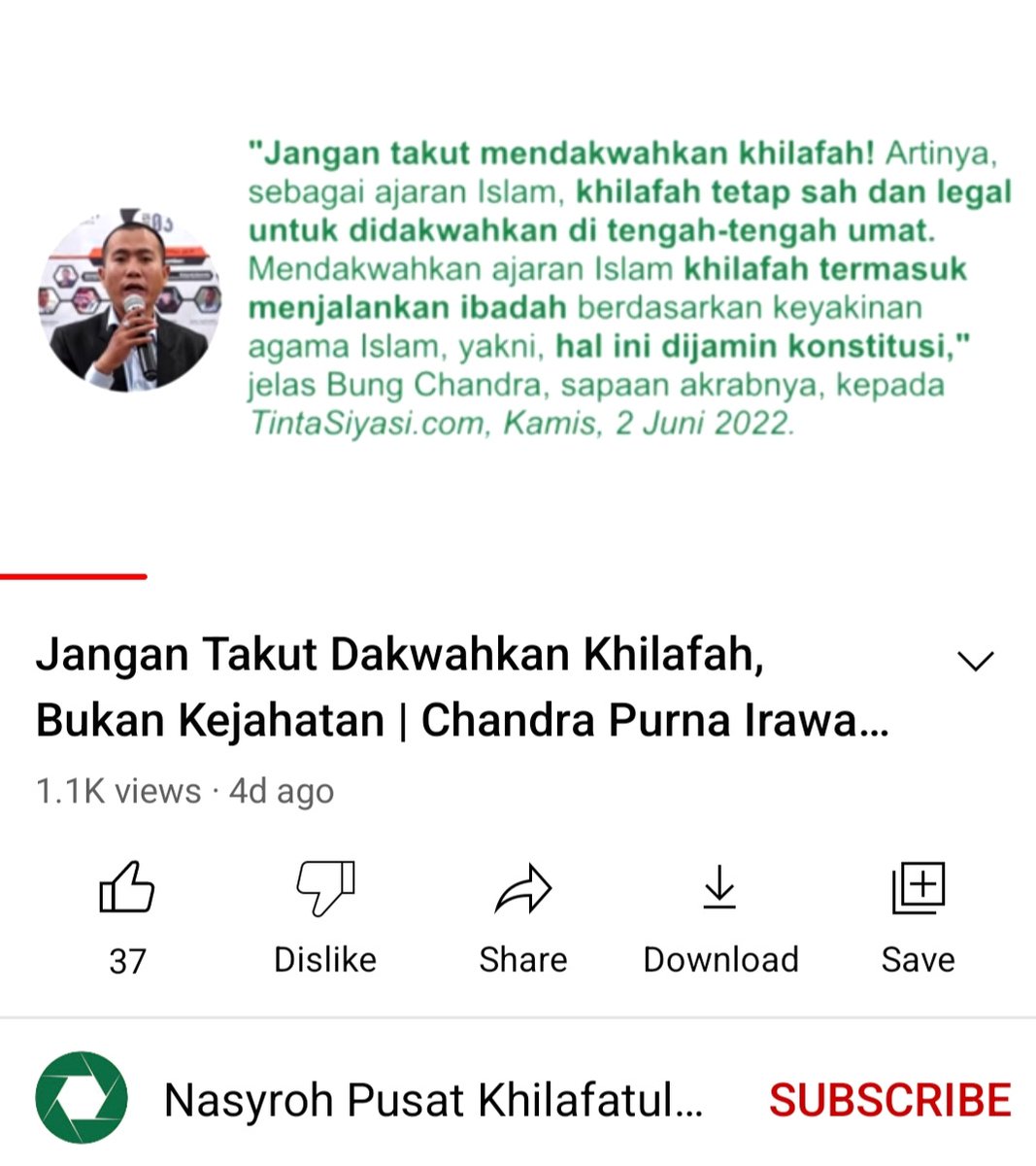 AfifFuadS's tweet photo. Ini lucu, pimpinan dan pentolan2 Khilafatul Muslimin ditangkap, namun akun youtube mereka masih upload "JANGAN TAKUT MENDKAWAHKAN KHILAFAH" dan kerennya, dibiarin aja dong 🤣🤣 https://t.co/4m49sFzd4O