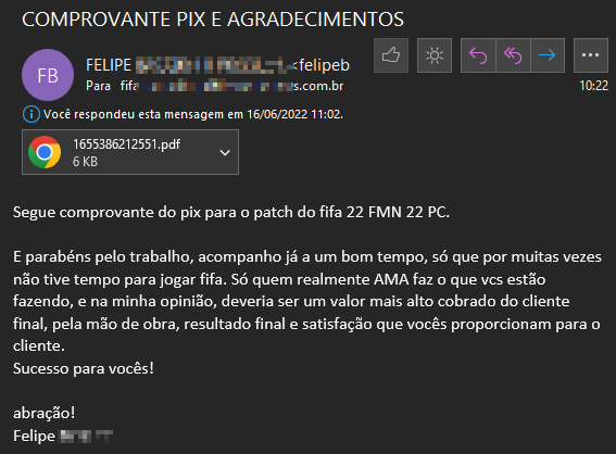 patchfcmania's tweet photo. Nosso trabalho resumido em um e-mail.... 🥰 Por conta desse tipo de feedback não paramos e sempre buscamos caprichar ainda mais nas edições... e pra quem acha que o FIFA acabou... muita novidade vem chegando por aí... 👀
 
#fifamania #patchFMN #joguecomemocao https://t.co/V3FGy4Zrgi