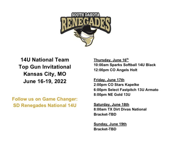 We are excited to be back in Kansas City for the Top Gun Invitational! Let’s go Renegades! <a href="/TopGunEvents/">Top Gun Events</a>