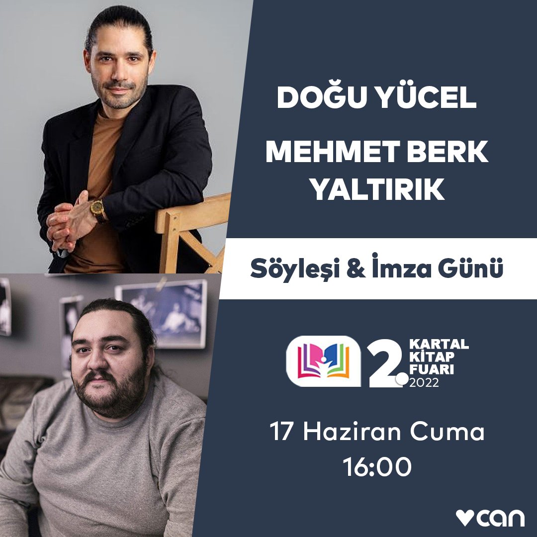 #KartalKitapFuarı 17 Haziran Cuma günü Doğu Yücel ve Mehmet Berk Yaltırık söyleşisiyle devam ediyor.