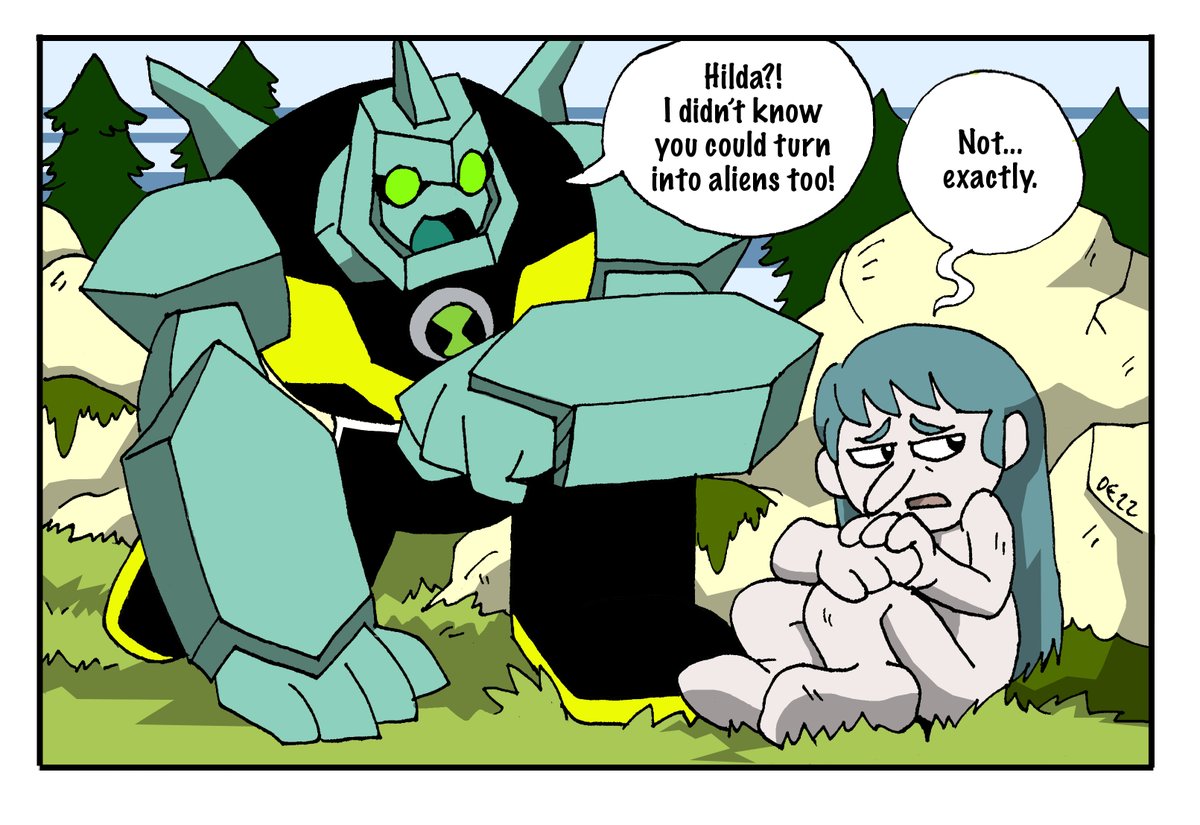 BlueIkeTweets's tweet photo. One little series I've been doing off and on is a crossover with Reboot Ben 10 and Hilda~! It's super fun to do when I get the chance to do it. #commissionsopen #commissions #ben10 #ben10reboot #hildatheseries #hilda #blueike #diamondhead #bashmouth #ben10aliens https://t.co/DDrH4k48vb