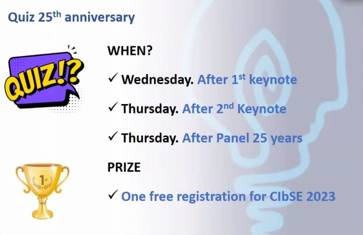 CibseConf's tweet photo. Ready for the CIbSE'22 quiz? The last chance to get ONE FREE REGISTRATION for CIbSE'23 is TODAY 🤑, after the Panel 25 years 😍🥳🎂 https://t.co/dC89wg7fhp
