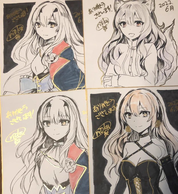 メリュちゃんと創作。今回リクエストは普通サイズの色紙です。(ミニサイズに慣れてしまい、バランス取るの難しくなってしまった😂) 