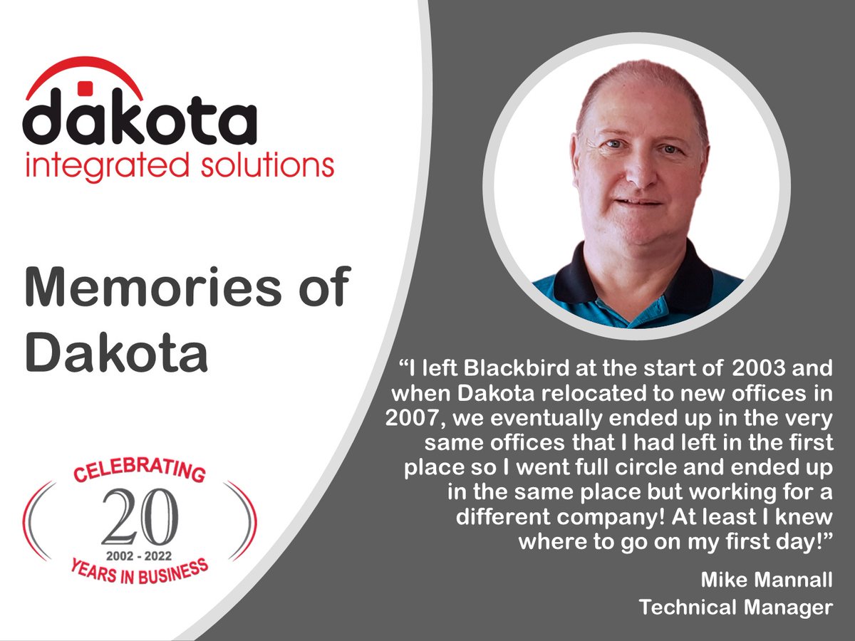On 21st June we will be celebrating Dakota's 20th Anniversary! Over the course of this week, we are posting a series of 'Dakota Memories' from various members of staff, most of whom have been with the company since it was formed in 2002.
linkedin.com/feed/update/ur…