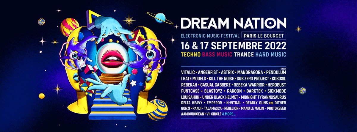 On a la programmation complète du Dream Nation Festival qui aura lieu les 16 et 17 septembre prochains au Parc des Expos du Bourget. On y retrouvera : ▪️ @VITALICOFFICIAL ▪️ @dj_angerfist ▪️ @Pendulum ▪️ @Modestep ▪️ @killthenoise ▪️ @Sub_ZeroProject ▪️ Etc. 🔥🔥🔥