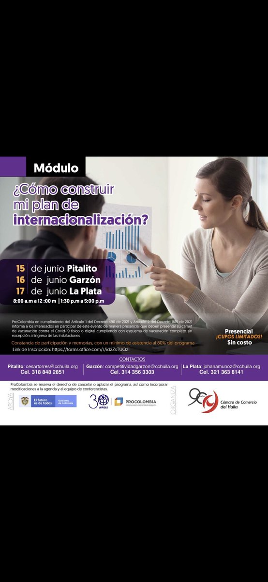julyaragon85's tweet photo. Continuamos entrenando a los empresarios de #Huila, hoy desde #Garzón, en donde 17 empresarios están elaborando su plan de internacionalización del programa de #FormaciónExportadora de @PROCOLOMBIACO y @CCHuila aliados para impulsar la internacionalización del departamento. https://t.co/cY1qNDqTyE