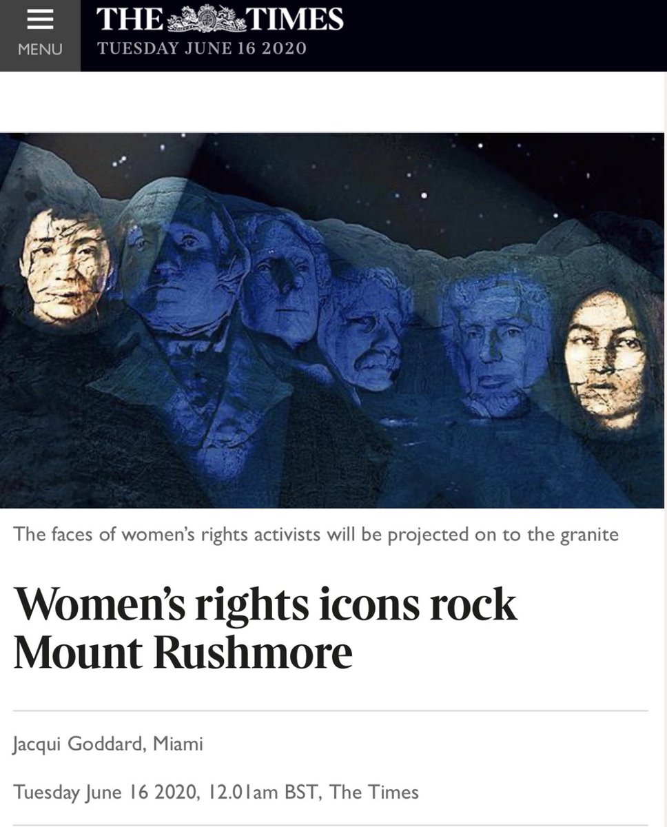 Xtina_Korp's tweet photo. #OTD in 2020 @thetimes published a feature article written by @JacquiGoddard1 about my project #LookuptoHER at Mount Rushmore adding women beside the men through a digital storytelling experience. That was one tough year of challenges. I’m still working on making this happen. 🙏 https://t.co/duowcv7dHR