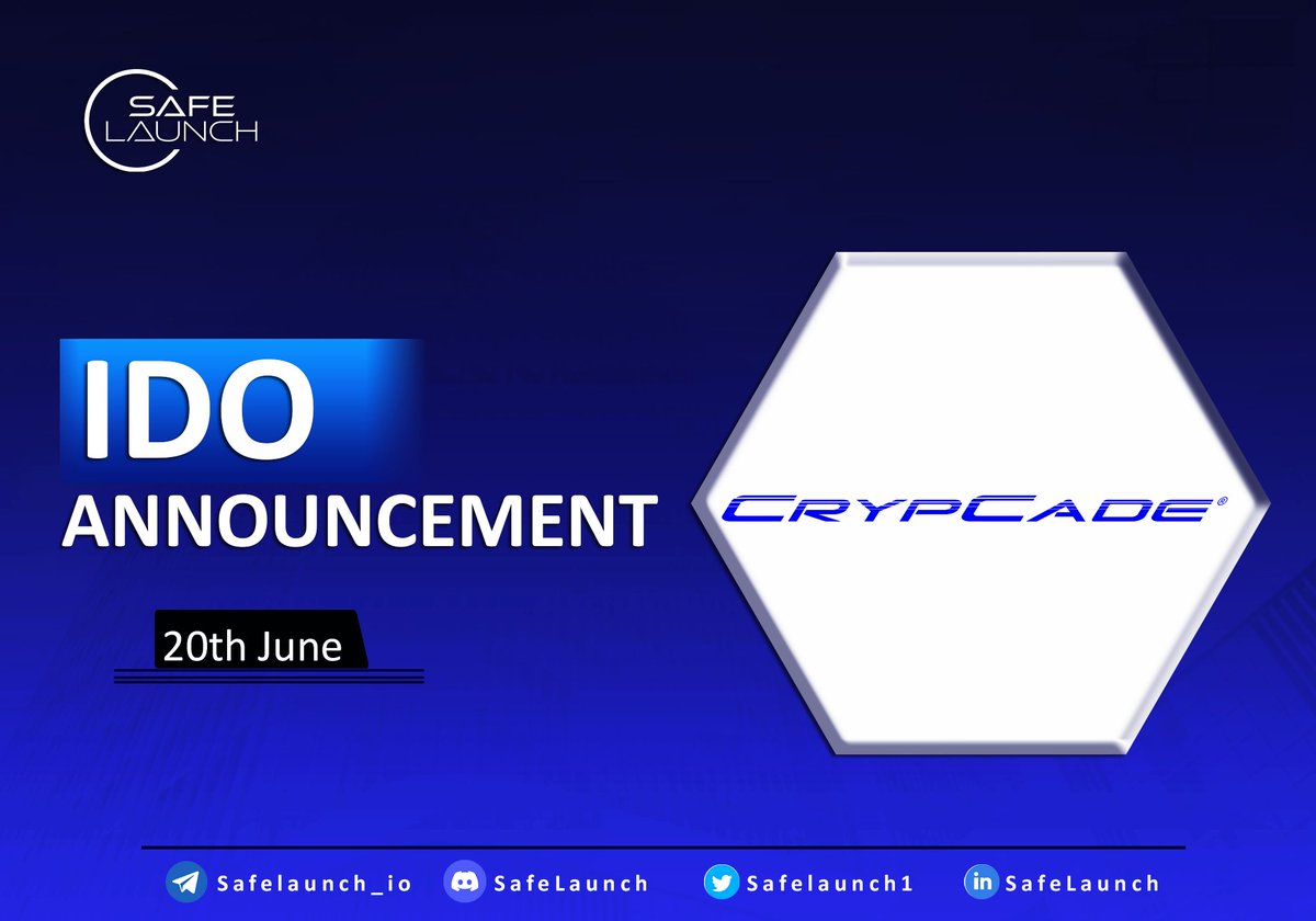 Safelaunch (@safelaunch1) on Twitter photo 🚨#CrypCade is having an #IDO on #SafeLaunch 🚨
🎮 <a href="/CrypCade/">CrypCade City</a>
Functional Open Entertainment #Metaverse on Blockchain. 🏎️
✅Gleam Contest : gleam.io/Inl5G/safelaun…
✅WL Campaign : gleam.io/HeHi6/safelaun…
⏰ #Sale starts June 20th, 1:00 PM UTC.
👉 safelaunch.io/deals/launch-p…
#IDO 🚨#CrypCade is having an #IDO on #SafeLaunch 🚨
🎮 <a href="/CrypCade/">CrypCade City</a>
Functional Open Entertainment #Metaverse on Blockchain. 🏎️
✅Gleam Contest : gleam.io/Inl5G/safelaun…
✅WL Campaign : gleam.io/HeHi6/safelaun…
⏰ #Sale starts June 20th, 1:00 PM UTC.
👉 safelaunch.io/deals/launch-p…
#IDO