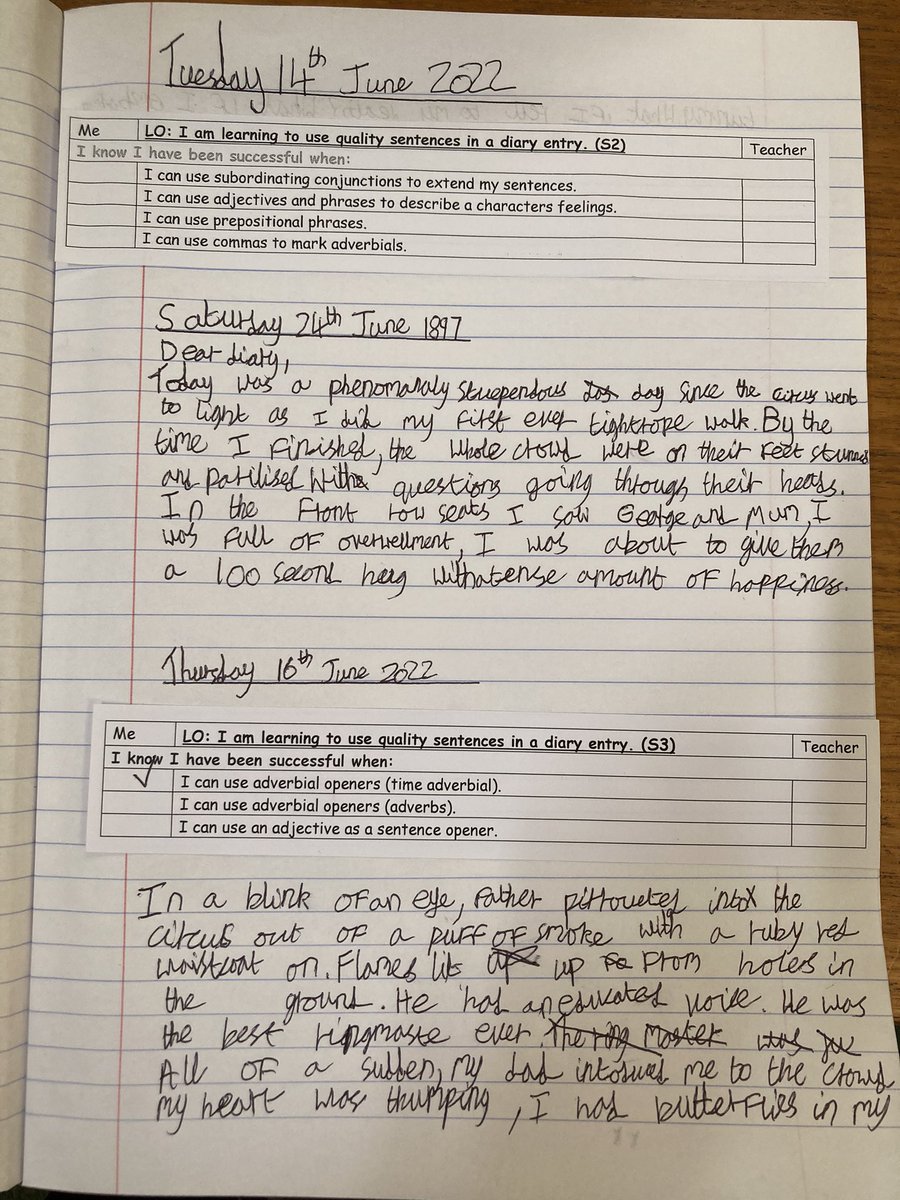 hawthornpri's tweet photo. LKS2 have been writing some fantastic diary entries this week based on βA Victorian Circusβ by E L Norry. It is so lovely to see their awareness of the reader really developing. Well done π₯° #sentencestacking @janeconsidine https://t.co/PPrz8DC97c