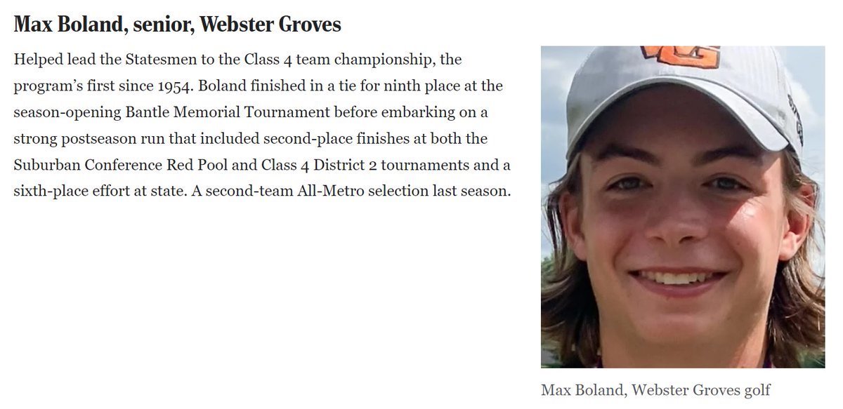 Congratulations to Max Boland of <a href="/WGHSgolf/">Cary Morrison</a> on being named to the 1st All Metro Team by <a href="/STLhssports/">STLhighschoolsports</a>.

tinyurl.com/yck9dwj4