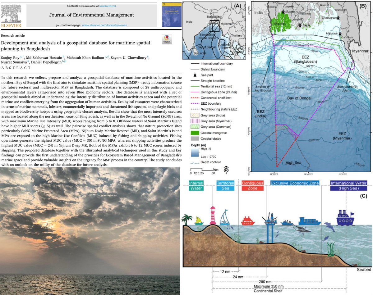 Our new paper looks at 28 anthropogenic and ecological layers at the Bay of Bengal to characterise the distribution of human activities. We identify that shipping and artisanal fishing have the highest sea-space demands, especially in the MPAs. sciencedirect.com/science/articl…