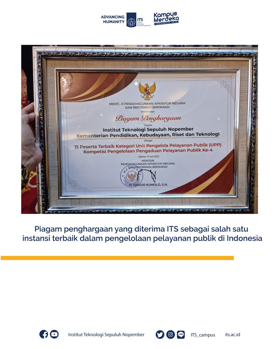 its_campus's tweet photo. Menjadi satu-satunya perguruan tinggi di Indonesia dari 51 instansi yang terpilih, ITS masuk 15 terbaik pada kategori Unit Penyelenggara Pelayanan Publik (UPP) Terbaik.

Baca selengkapnya di https://t.co/faUnKisXYG

#ITSCampus #ITSSurabaya #UPP #PANRB #Pelayanan https://t.co/NktIqz0PqO