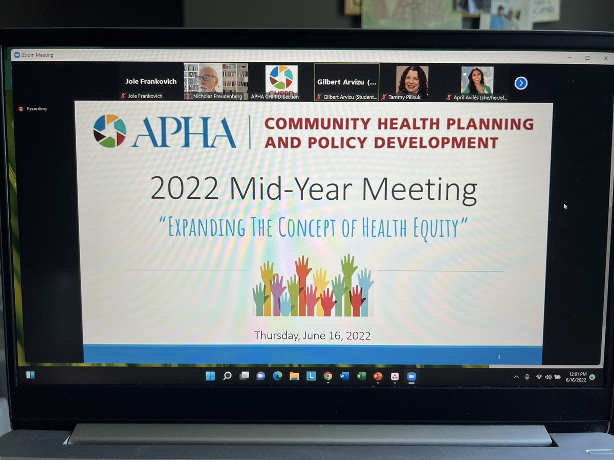 Happening now! <a href="/CHPPD_APHA/">APHA CHPPD Section</a> 2nd annual mid year meeting! Join us and learn about the commercial determinants of health and strategies to cultivate health equity across all our fields! <a href="/PublicHealth/">APHA</a> #healthequity