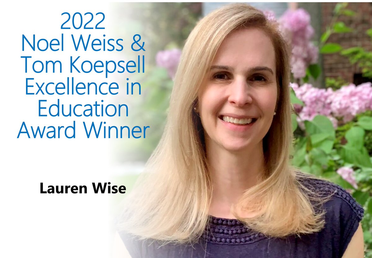 Congratulations to #SER2022 Noel Weiss & Tom Koepsell Excellence in Education Award Winner @LaurenAnneWise from @BUSPH! 
Award sponsored by @uwsph @uwepidemiology