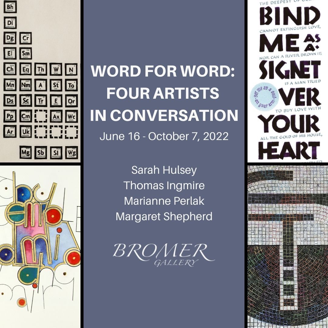 BromerGallery's tweet photo. TODAY: "Word for Word" opens this evening at 5pm! Join us at our gallery, or view the exhibit from the comfort of home at https://t.co/YTAdhIQHhe #rarebooks #bookart #artistbooks #calligraphy https://t.co/VYZ1fqomBS