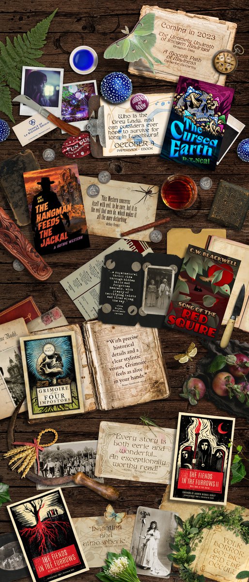 nosetouchpress's tweet photo. We’ve got a scrolling tablescape of our books going on over at https://t.co/FFCe1OBBF9, but here’s part one’s complete image for #BookTwitter—we’d love it if you’d give us follow at Instagram, as well, (if you’re so inclined). #folkhorror #HorrorCommunity #npfolk https://t.co/8dyi09KxHs
