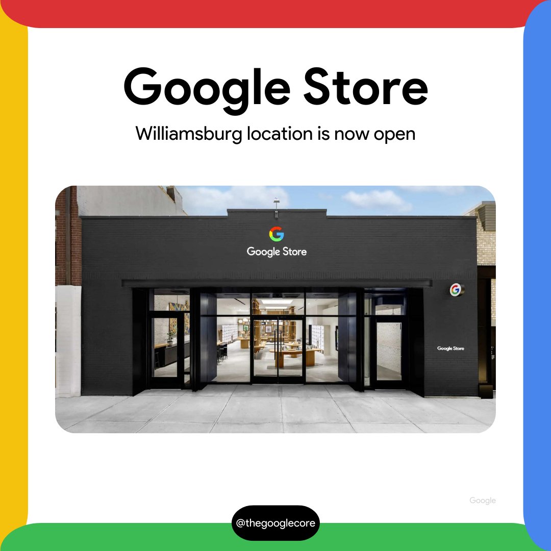 thegooglecore's tweet photo. Google Store in Williamsburg in New York City is now open for checking out Google devices, events, repairs, talks, demos, and more.

https://t.co/dKYEYut6Ak https://t.co/b8ICRH22wW