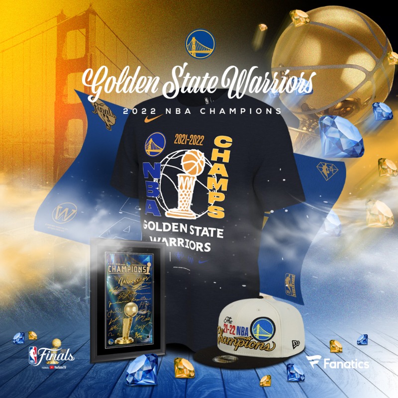 Fanatics's tweet photo. The Golden State Warriors are NBA Champs!🏆  Celebrate the Dubs with new gear! #GoldBlooded