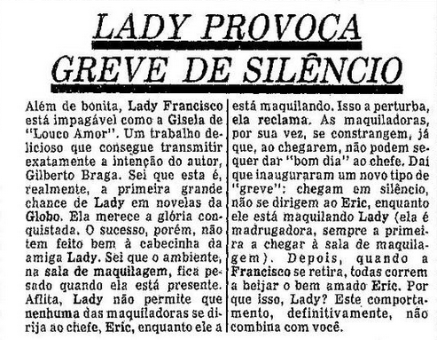 thenoveleira's tweet photo. eu amo o fato dos bastidores de Louco Amor renderem uma novela à parte😂😅 
matéria do O Globo de 26/07/1983 https://t.co/CE9S3JATRv
