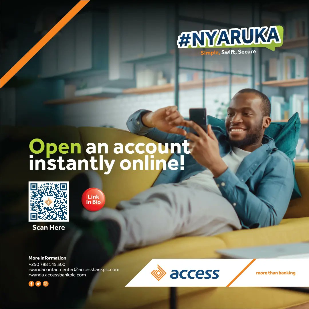 accessbankrw's tweet photo. Gufungura konti muri Access ntibisaba kujya kuri banki. Kanda https://t.co/4nEXT4I3QE uyifungurire aho uri! #Nyaruka!
_______
Opening an account with us requires no movement at all! Visit https://t.co/4nEXT4I3QE to get started.

#AccessCares #AccessMore #MoreThanBanking https://t.co/F1fKX6akzC