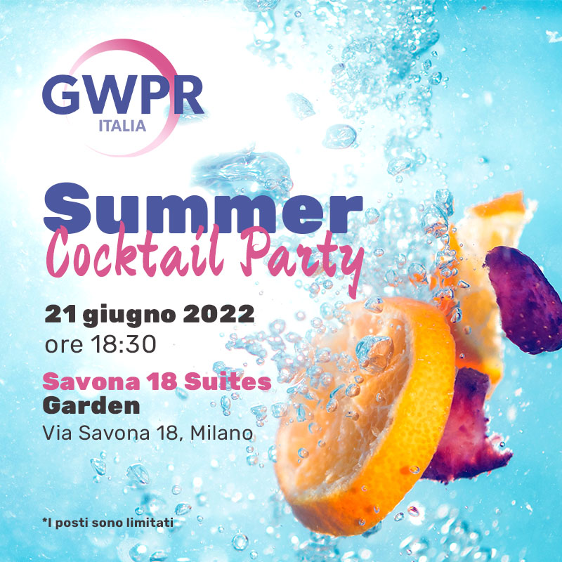 Ready for #GWPR Summer Cocktail Party? ☀️

Sono ancora aperte le iscrizioni per l’incontro di martedì 21 Giugno alle 18:30 nell'esclusiva location di Savona 18 Suites Garden, Milano.

Per prenotare clicca qui: lnkd.in/dgmEiCZs

#gwpritalia #proudtobe #network