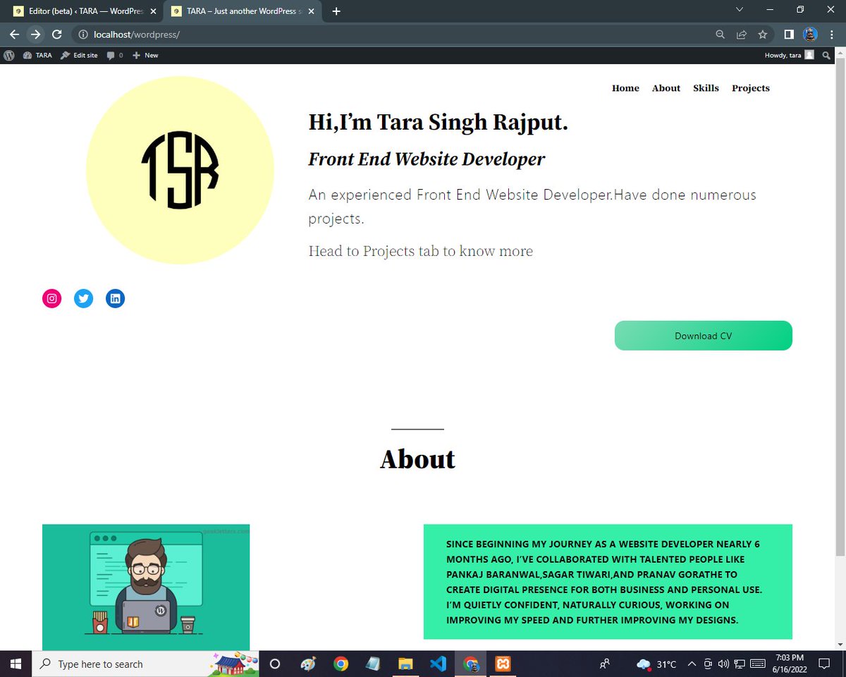 tarasi7261's tweet photo. Today we learned,how to add #buttons #socialmediaicons to your #wordpresswebsite .And made #aboutsection of our #portfolio website
.
.
.
.
.
@malpani @morethan_marks @pankaj_cic https://t.co/9dCaVYixav