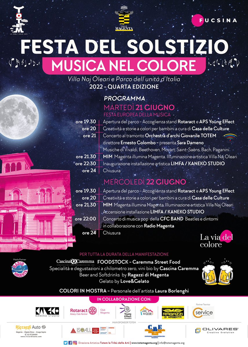 TOTEM_Magenta's tweet photo. Rieccoci!!😎
FESTA DEL SOLSTIZIO 2022🌕
Quarta edizione https://t.co/Lv2b7JgcF2