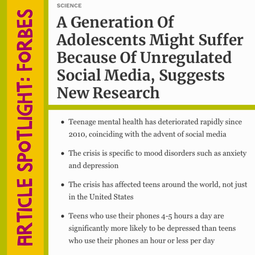 According to a Forbes article, the relationship adolescents have with social media is causing a mental health crisis. To learn more, read the article by clicking here: forbes.com/sites/traversm…