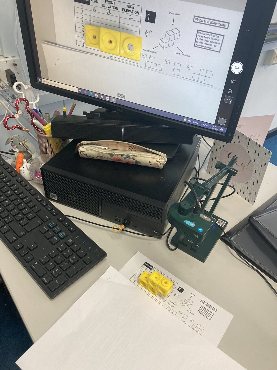 DrewSherratt23's tweet photo. Possibly the best use of a visualiser yet- I was able to perfectly demonstrate plans and elevations to my class with no room for misconceptions.
#mathsedchat #mathsed #mathschat https://t.co/QYig4Mb02U