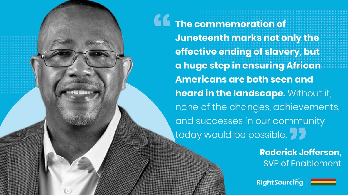 Right_Sourcing's tweet photo. RightSourcing/PRO Unlimited's SVP of Enablement, Roderick Jefferson, discusses what Juneteenth means to him, how others can become more informed about Juneteenth, and more. Listen to the full interview here: https://t.co/9fZi5FXonZ https://t.co/GhWfSoeVR1
