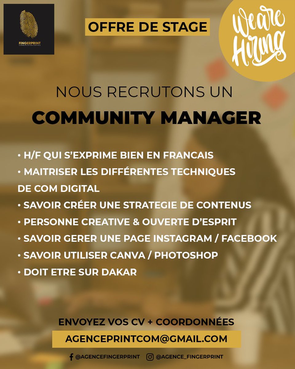 Il se peut que je trouve mon prochain  CM dans votre TL , retweet serait apprécié 
Nb: le stage sera rémunéré #kebetu #Dakar #Senegal