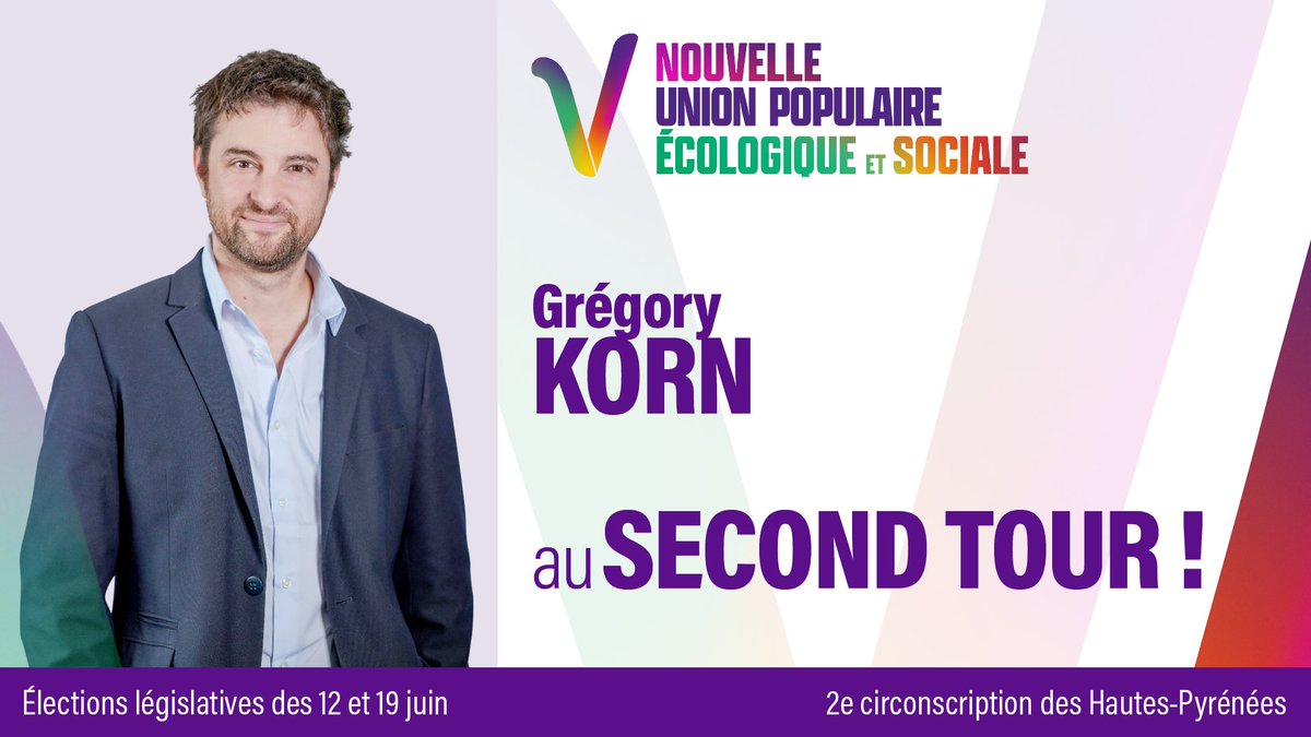 .@korn_gregory est au second tour dans la 2ème circonscription des Hautes-Pyrénées. Le dimanche 19 juin, on envoie Grégory à l'Assemblée nationale ! ✌️

#VcommeVictoire #NUPES