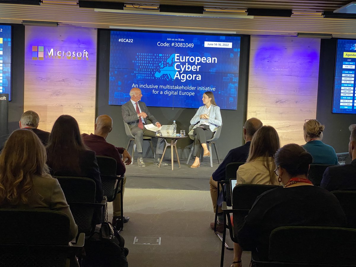 MicrosoftEU's tweet photo. We're getting started with the last few sessions of #ECA22.
Join us now for a fireside chat between MEP @EvaMaydell & @peterhchase from @gmfus, as they discuss priorities for the transatlantic digital agenda.
Watch live now: https://t.co/XbEX6MRANL https://t.co/PfgqZ8Sbik