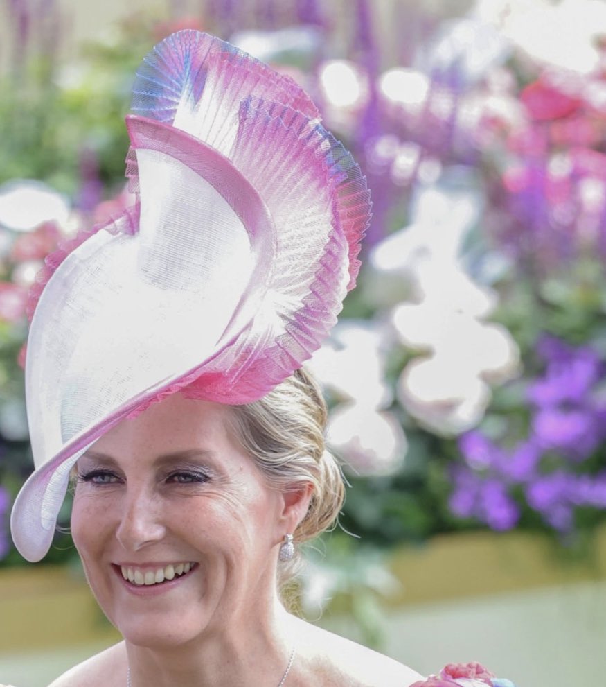 When your hat matches the flowers…The Countess of Wessex blending in at Royal Ascot today
