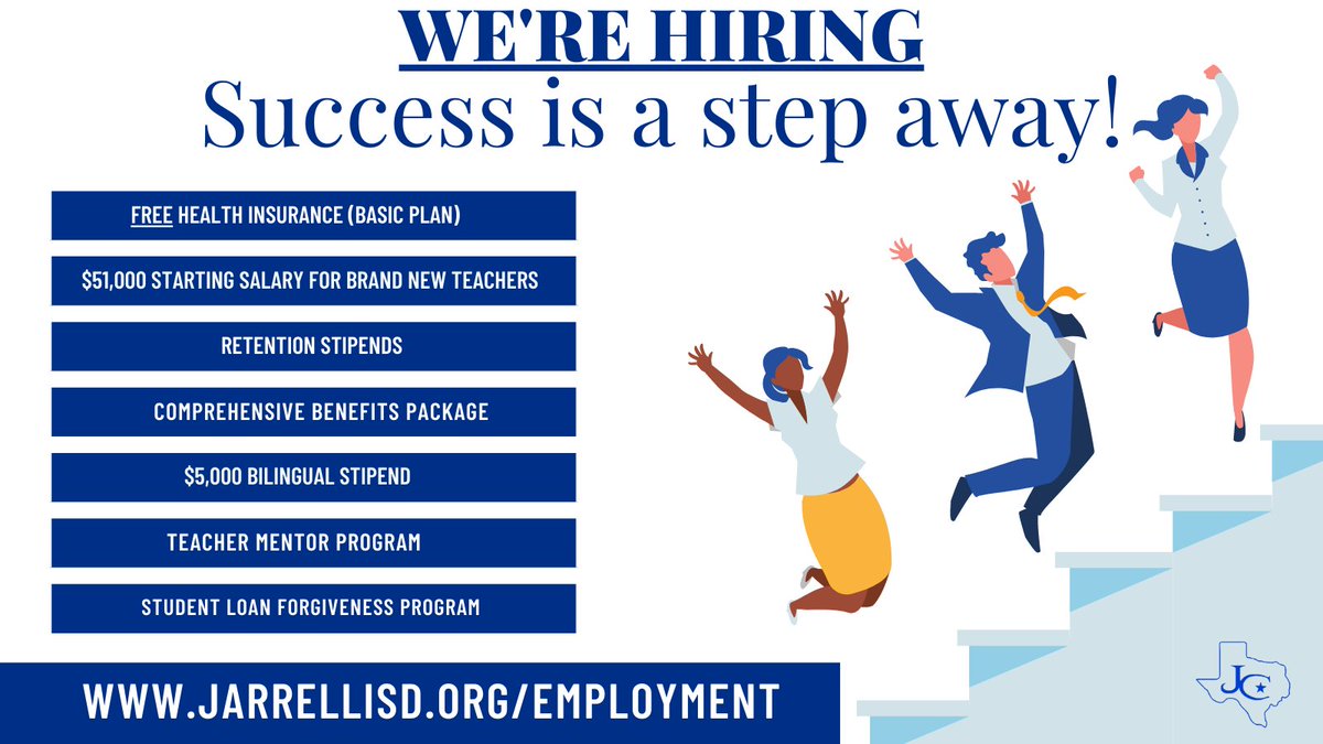 📢Spread the news! 
✅Jarrell ISD has terrific #careeropportunities.
💻 To apply go to jarrellisd.org/employment.
#jobs #teacher #EducationJobs #Texas  #schoolteacher