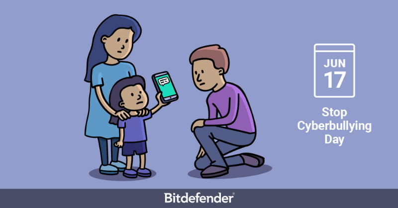 Bitdefender's tweet photo. Today is #StopCyberbullyingDay. It starts with listening. Ask your child if they've been bullied. Encourage them to open up about their experience. Together we can all contribute to a kind and inclusive digital world.