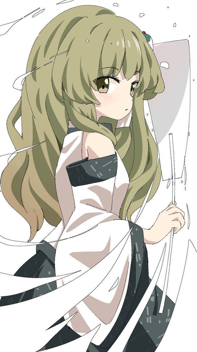 kochiya sanae 1girl solo long hair green hair detached sleeves hair ornament white background  illustration images