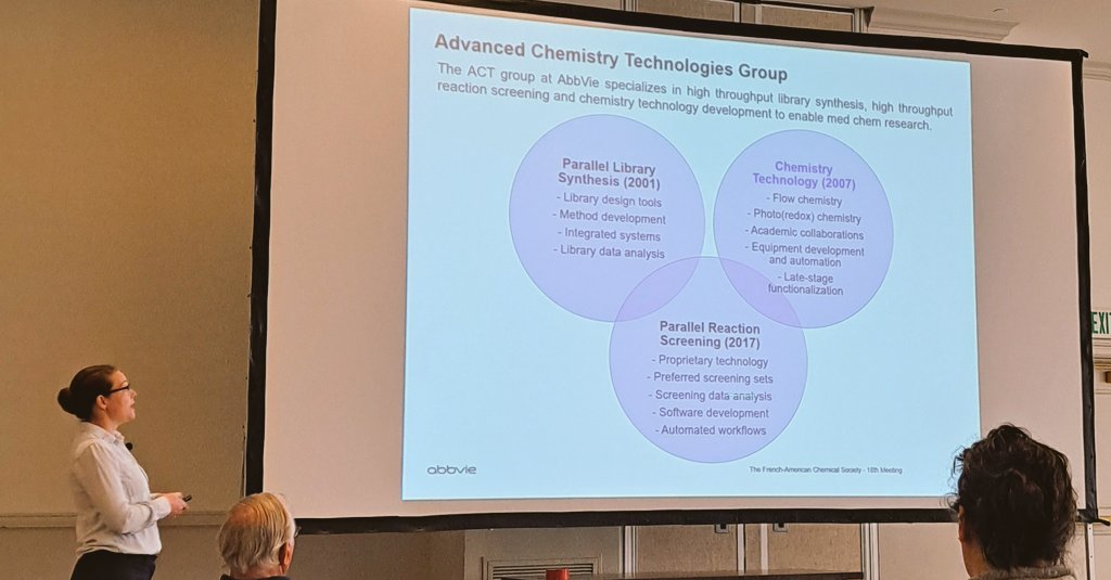 Amanda Dombrowski is talking about Accelerating Drug Discovery with High-Throughput Chemistry at #FACSXVIII <a href="/FrenchAmChemSoc/">French-American Chemical Society</a>