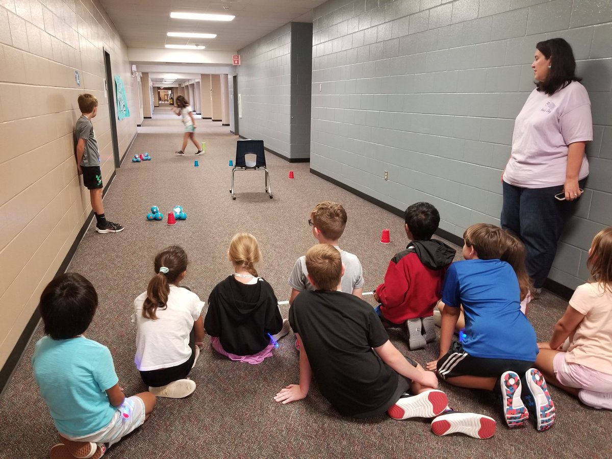 TCodecamp's tweet image. A busy week of learning and fun! Students raced their robots through an obstacle course!