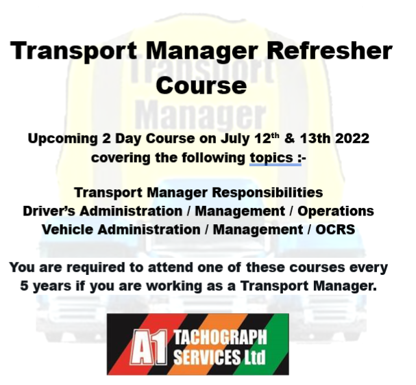 A1Tachograph's tweet image. Call to book your place on the below course at our Treforest Office on 01443 844344 #TransportManagerRefresher