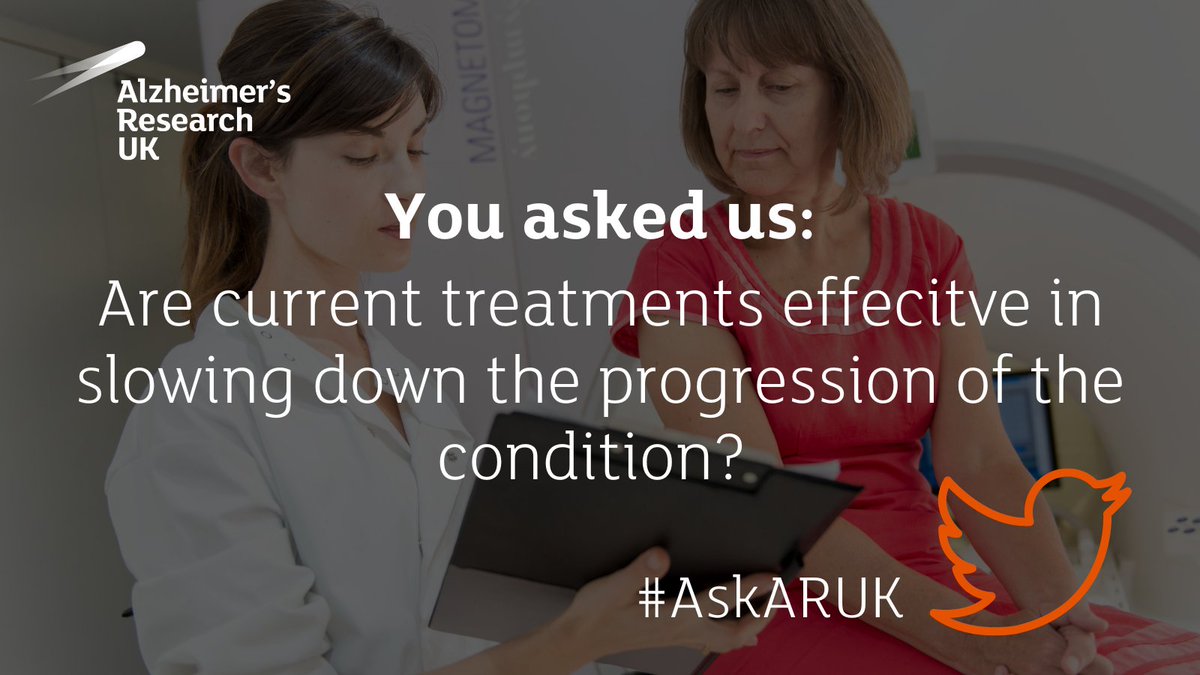 AlzResearchUK's tweet photo. The current 2 treatments for Alzheimer's, cholinesterase inhibitors and memantine, can help with symptoms like memory loss and problem solving, but do not slow down the progression of the disease. (1/2) #AskARUK https://t.co/ChKMFoEJ2b