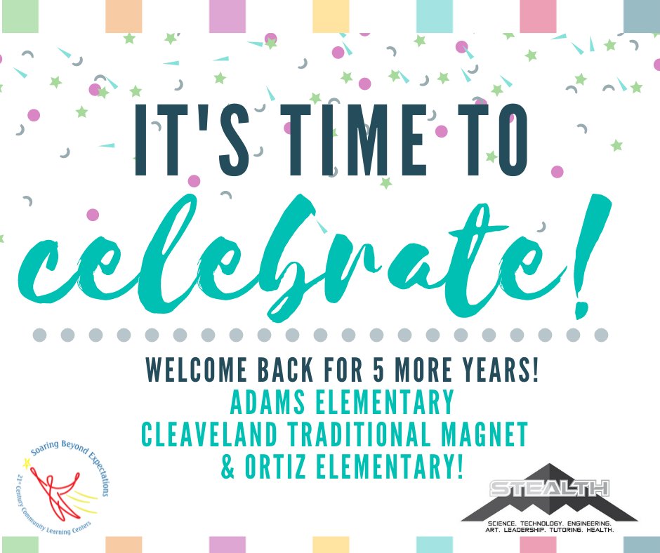 BIG NEWS! It's time to celebrate! 🎉Adams, Cleaveland &amp; Ortiz were awarded funding to continue STEALTH for the next 5 years! STEALTH is funded by 21st Century Community Learning Centers grants. For information, visit usd259.org/stealth. #STEALTHMode #WPSProud