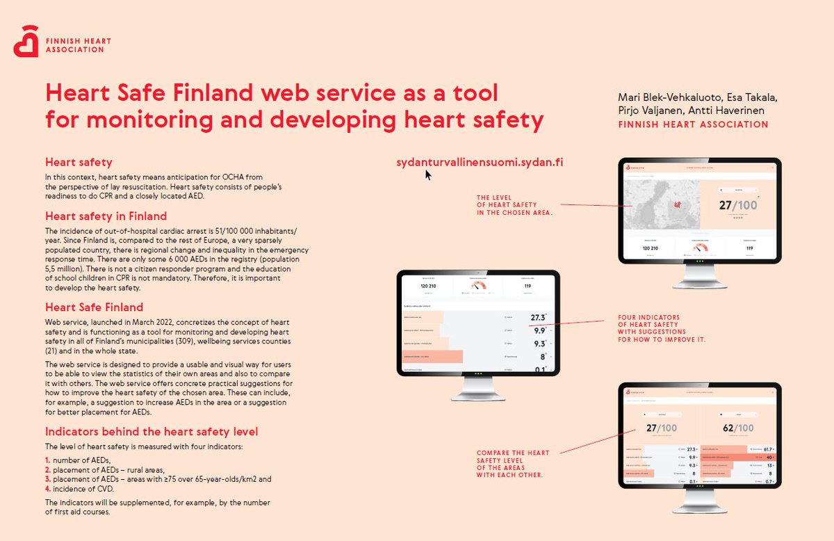 Done and done! Mari Blek-Vehkaluoto did good and presented Heart Safe Finland web service by Finnish Heart Association at European Resuscitation Congress today. Thanks for the great audience! ❤️ Check our e-poster and feel free to visit 👉 https://t.co/0IvmvGQ4gx #RESUS2022 https://t.co/o1sXOF29gM