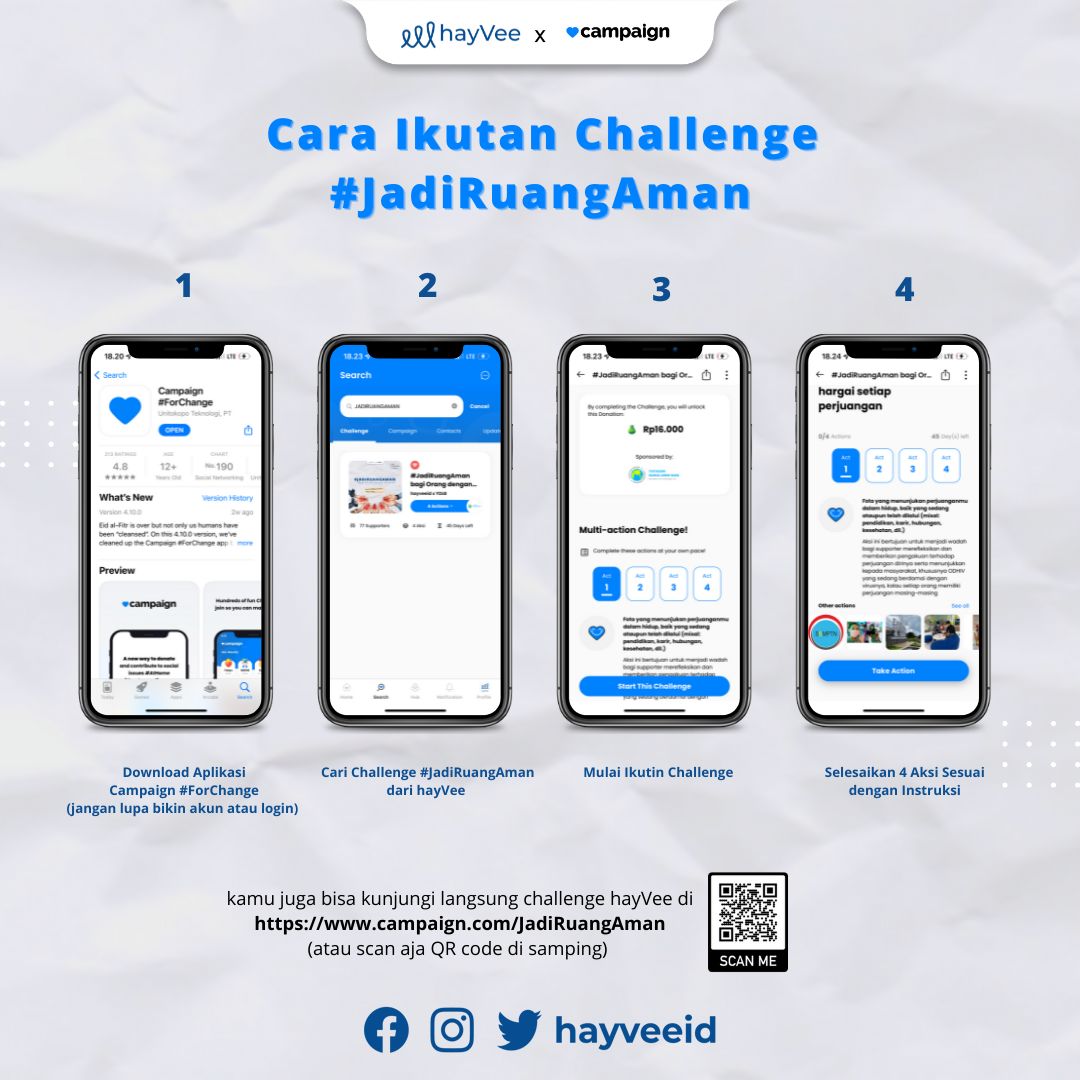 Yok gaez ikutan challange #JadiRuangAman <a href="/hayVeeID/">hayVee</a> dengan ikutan challange ini kalian bisa lho ikutan #DonasiTanpaMengeluarkanUang for more info DM's me.

Notes : Bakalan ada giveaway 3 jam tangan nantinya. pic.x.com/Zzpk09wBYt