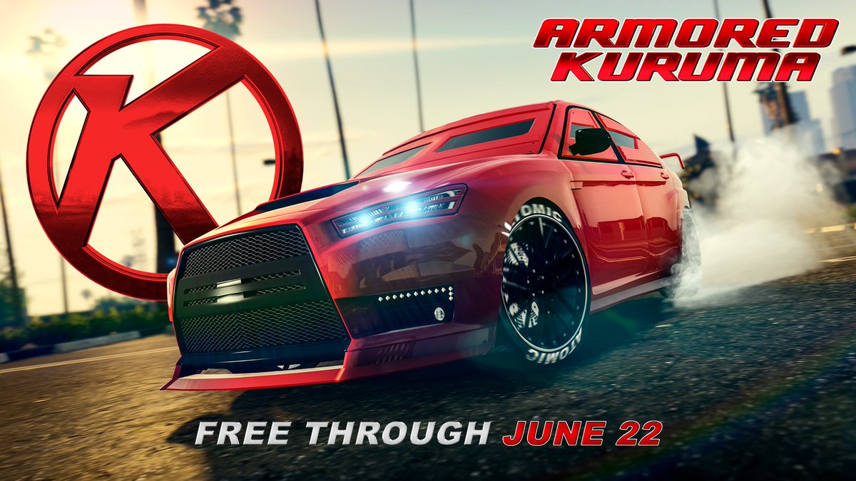RockstarGames's tweet image. Shield yourself from unsavory elements by claiming a free Armored Kuruma from Southern San Andreas Super Autos before June 22.

Learn more about all of this week’s GTA Online bonuses: rsg.ms/d2e5cb0