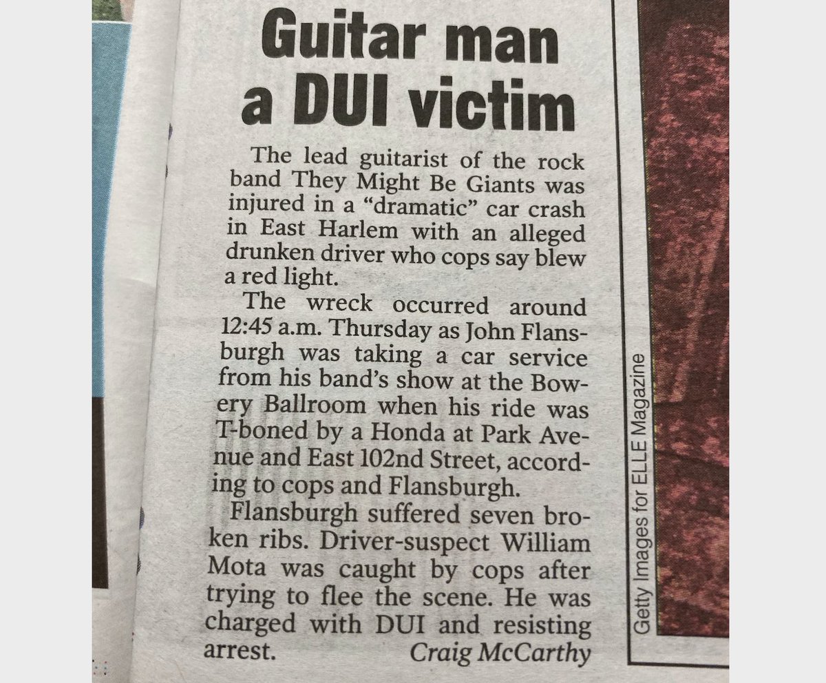 tmbg's tweet photo. An update from -John F., guitar man. After 6 long days in hospital, I’m now recovering at home. It will be slow but I am already feeling much better (at least that’s what the meds told me to say) Thanks to the Daily News for bumping me up to lead guitarist. (Dan, it wasn’t me!) https://t.co/OK44CVw5mE