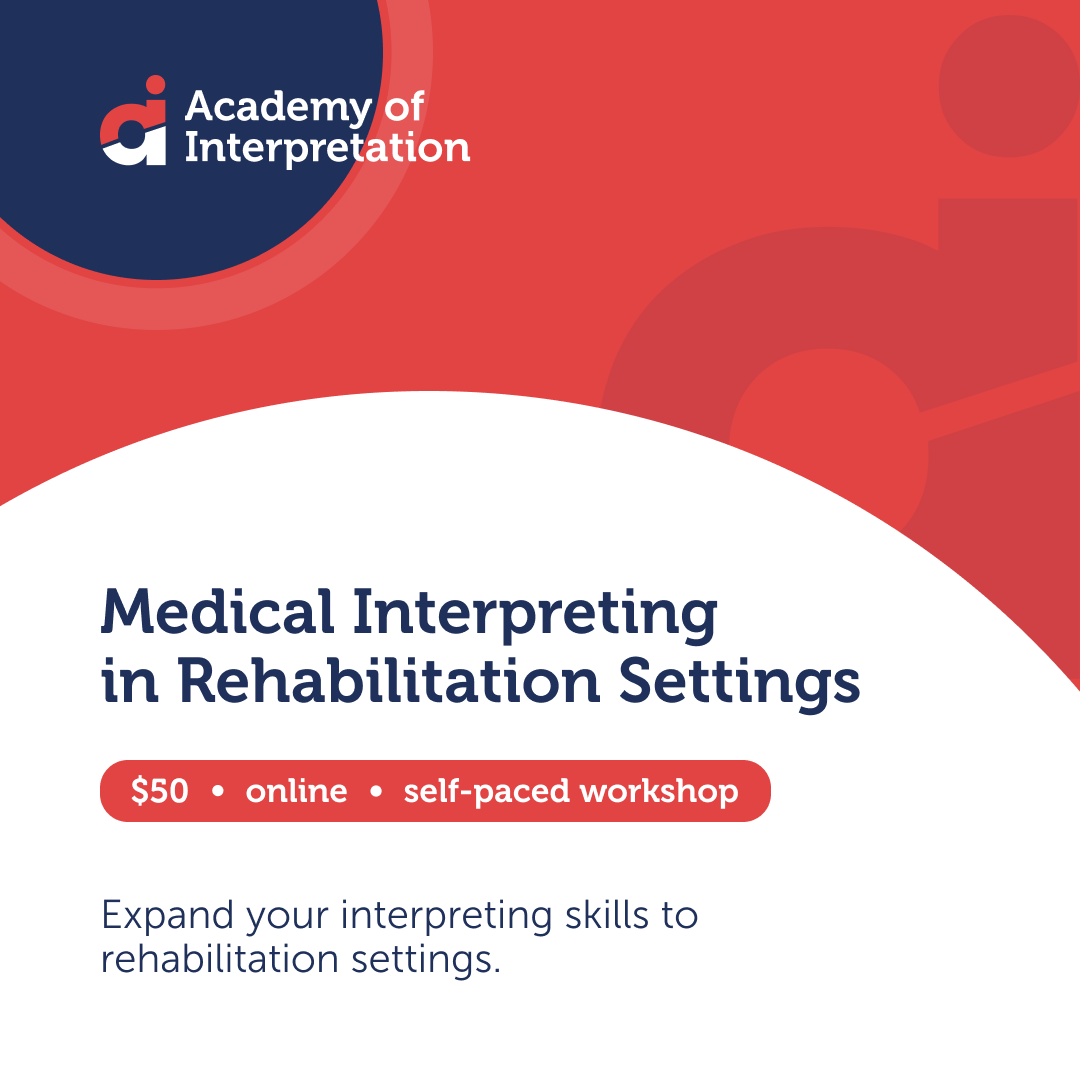 Interpreting in rehabilitation care requires additional training and expertise. Our online, self-paced workshop shows interpreters how to navigate interpreting in the rehabilitation field. Enroll now! 

#aoi #interpretation #onlinelearning #elearning #interpreting #education