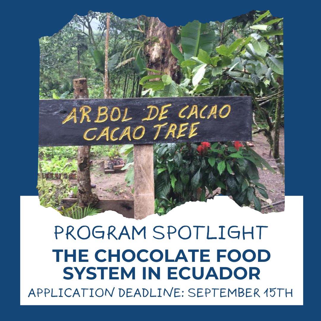 As summer is here, we’re thinking about our programs taking place WINTER BREAK 2022-2023! Try Ecuador!

This program offers students the opportunity to explore a variety of current issues of the cacao food system as well as the wonders of chocolate making in Ecuador.