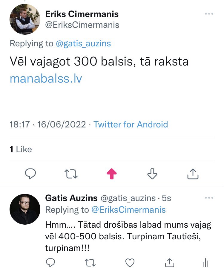 gatis_auzins's tweet image. Manabalss.lv saka, ka drošības labad, parakstu vākšanas kampaņā “PRET LKS”, vajagot vēl 300 parakstus “pa virsu”. Parakstamies, lai ir 500 paraksti “pa virsu”!

manabalss.lv/aizliegt-polit…